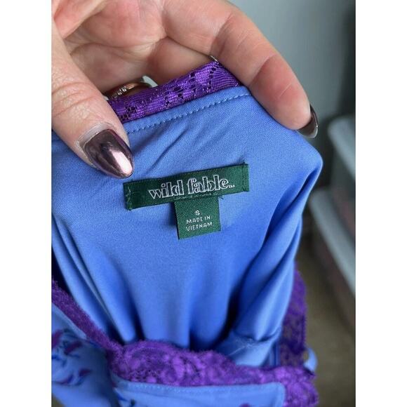 Wild Fable Lavender Purple Floral Lace Trim Mini Slip Dress Size Small Women’s - Picture 3 of 9